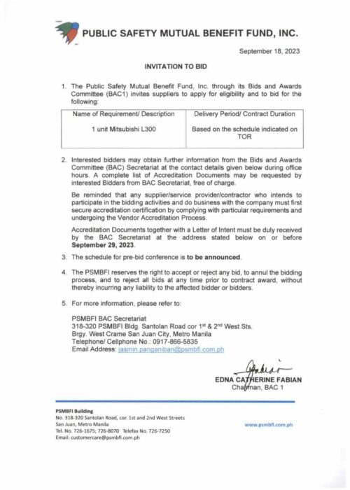 Invitation to Bid - Mitsubishi L300