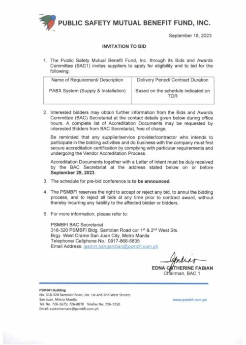 Invitation to Bid - PABX